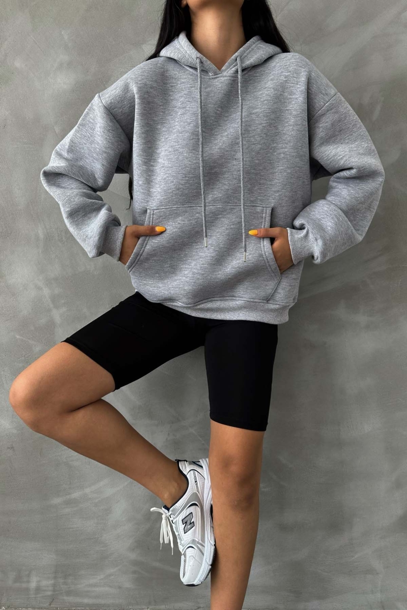 Vegas Üç İplik Şardonlu Oversize Sweatshirt Gri - 2