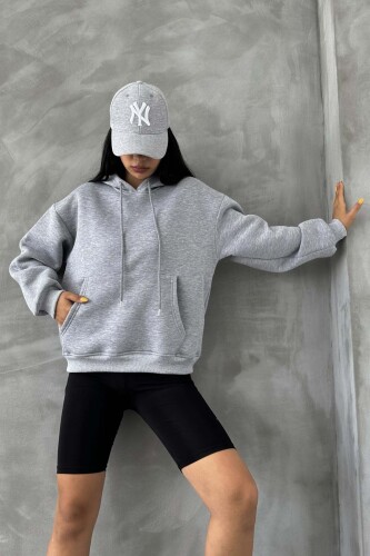 Vegas Üç İplik Şardonlu Oversize Sweatshirt Gri - 4