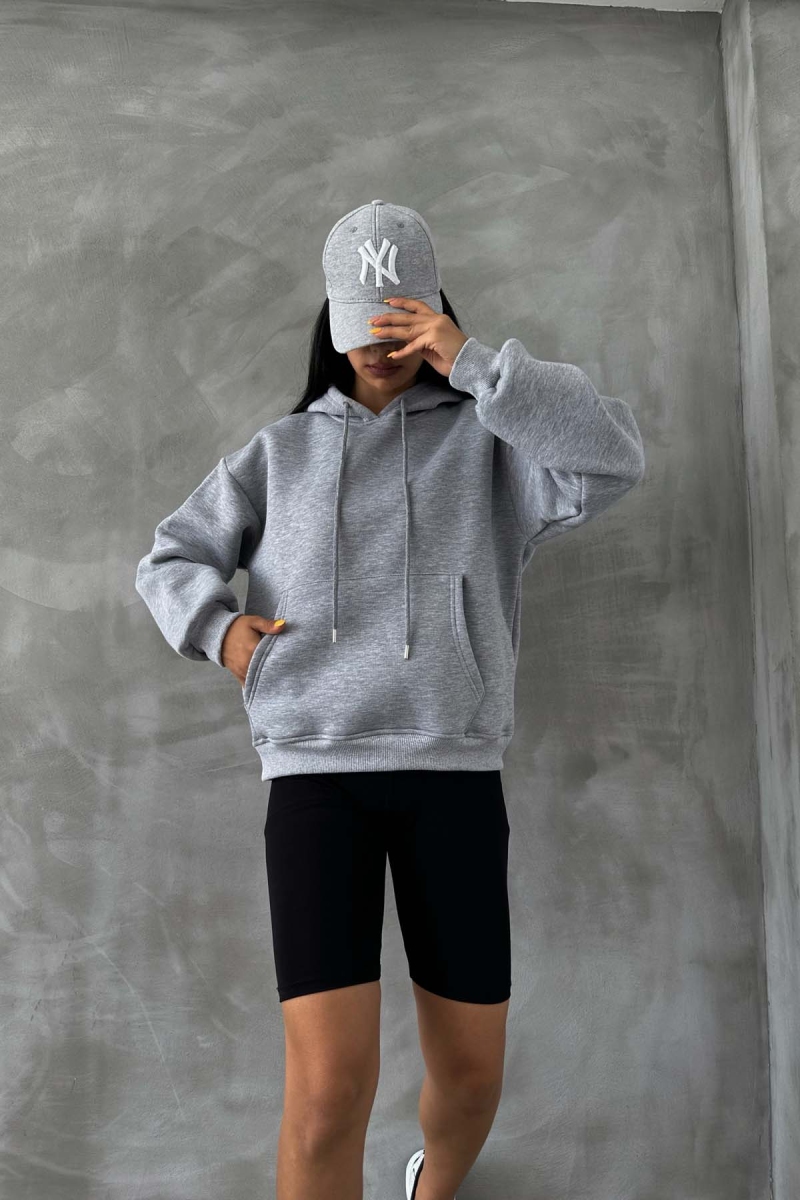 Vegas Üç İplik Şardonlu Oversize Sweatshirt Gri - 1