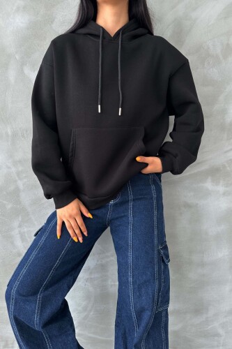 Vegas Üç İplik Şardonlu Oversize Sweatshirt Siyah - 3