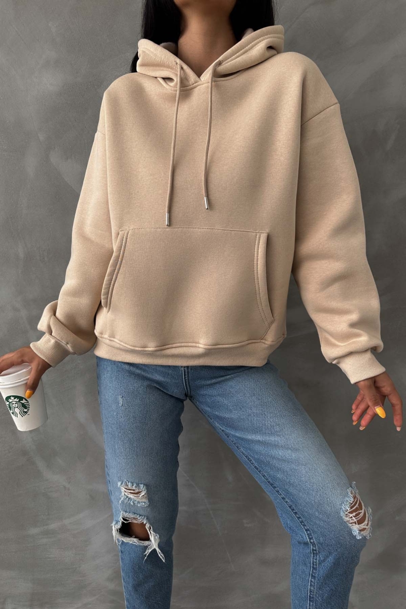 Vegas Üç İplik Şardonlu Oversize Sweatshirt Taş - 6